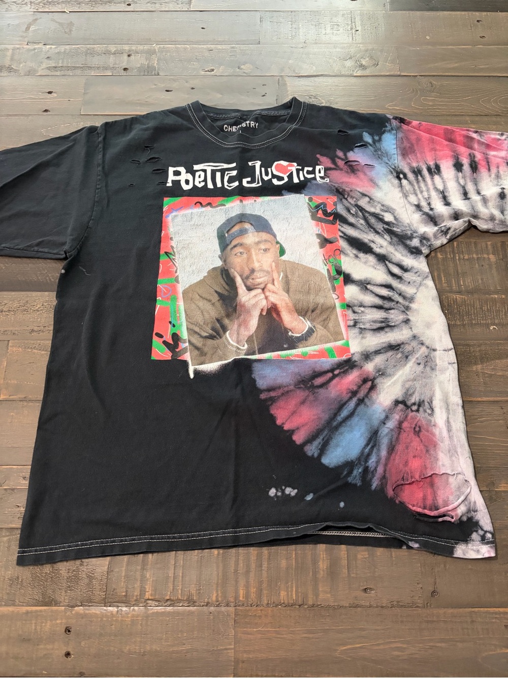 Chemistry Tupac Poetic Justice Distressed Tie Dye Graphic T-Shirt Size L
